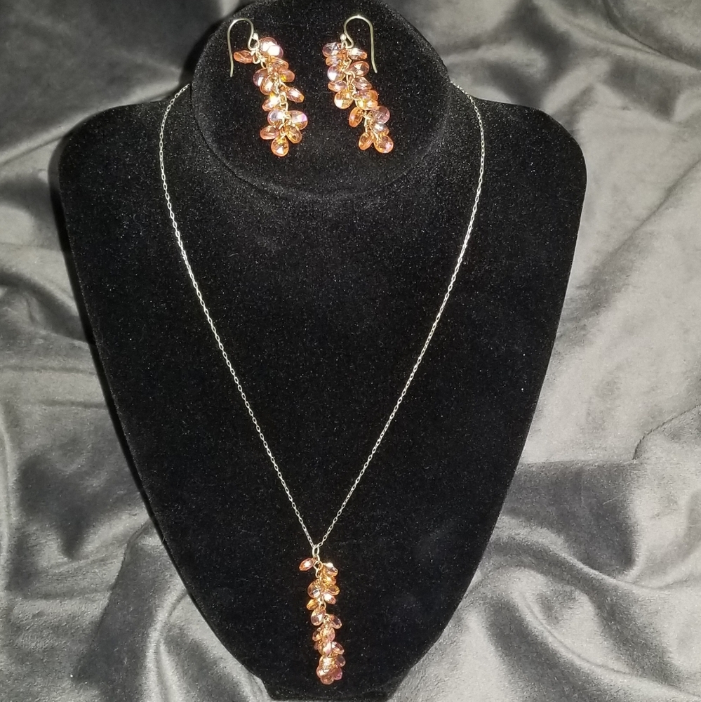 Coral Transparent Bead Gold Necklace & Earrings